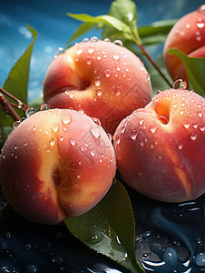 新鲜油桃有水珠新鲜诱人的水蜜桃插画