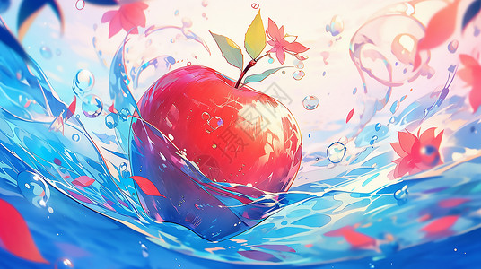 清新水中的苹果背景图片