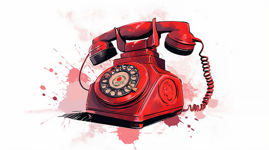 红色座机老式座机电话插画