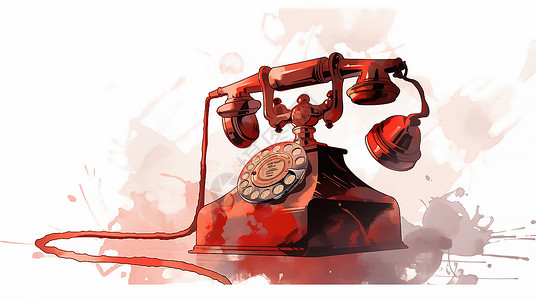 红色座机复古电话插画插画