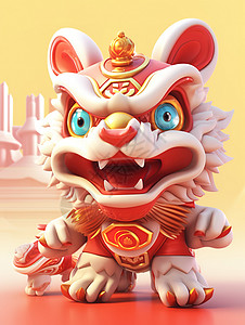 中国卡通舞狮3D图标背景图片