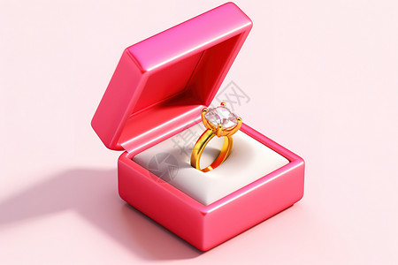 结婚黄金一个粉色戒指盒3D图标插画