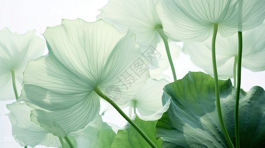 绿色透明花瓶夏日半透明荷花叶子翠绿色插画