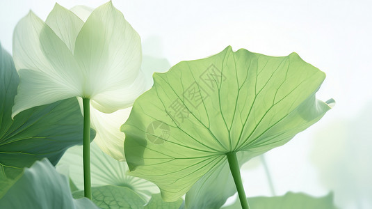 透明素材白色夏日绿色生长叶子荷叶插画