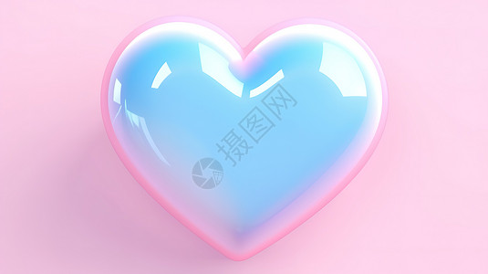 心型图片粉蓝色水晶爱心3D图标插画