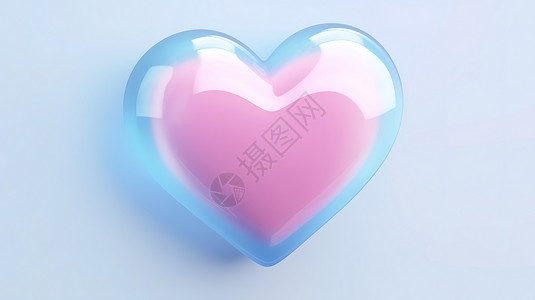 心型背景粉蓝色水晶心形3D图标插画