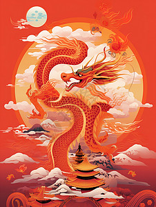 天翼龙年海报快乐的中国龙平面插图插画