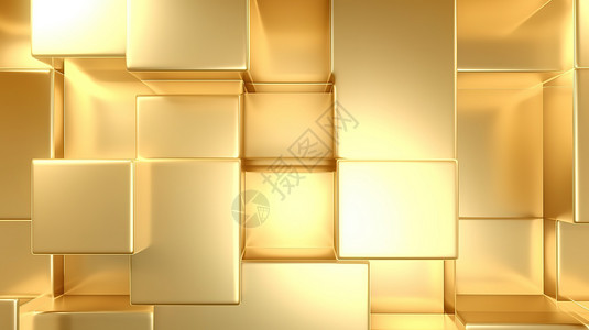 瓷砖块金色方块起伏立体背景插画
