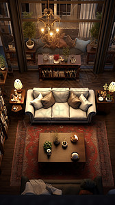 欧式家具灯饰复古欧式室内装设计效果图插画