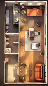楼层空间效果图时尚室内简约木质空间设计效果图插画