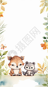 动物边框素材可爱小鹿绘本动物边框插画