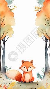 秋天小狐狸绘本类边框背景图片