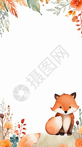 可爱小狐狸水彩风绘本边框高清图片