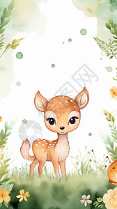 鹿的边框素材可爱小鹿水彩风绘本背景插画