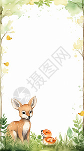 可爱动物边框可爱动物森水彩绘本春天背景设计插画