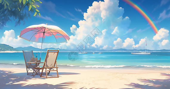 阳光躺椅海边的躺椅插画
