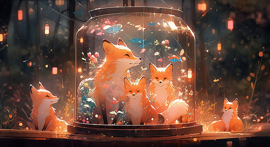 在玻璃罐子里的小狐狸图片