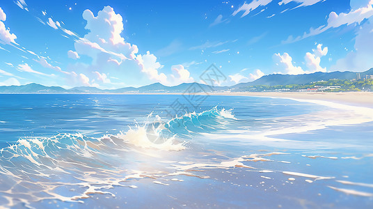 沙滩海面唯美海边景色插画