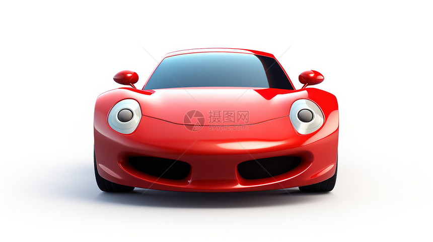 一辆红色3D卡通汽车图标图片