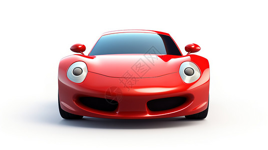 一辆红色3D卡通汽车图标背景图片
