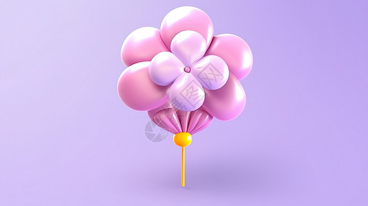 各种形状气球一个可爱花朵形状的气球3D图标插画