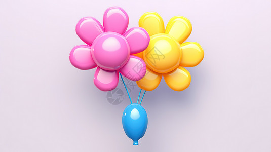 各种形状气球一个可爱的花朵形状的气球3D插画
