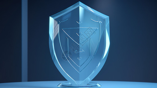 盾牌防御盾牌图标蓝色磨砂玻璃3D插画
