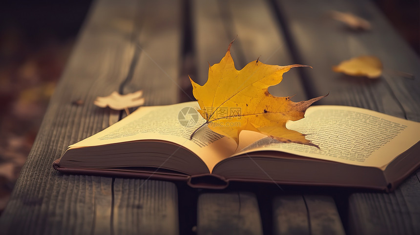 秋天书本上的落叶图片