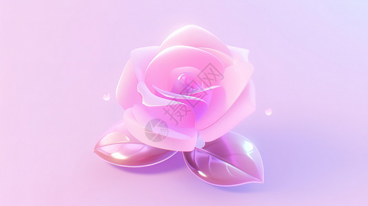七夕花卉元素浪漫玫瑰花的3D图标插画