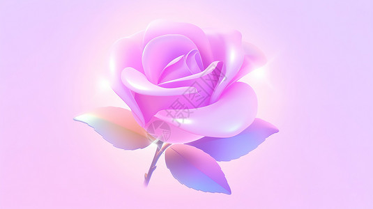 七夕花卉元素一朵玫瑰花的3D卡通图标插画