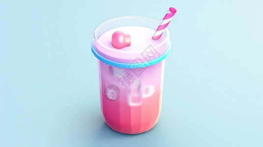 奶茶水果茶大杯奶茶3D图标插画