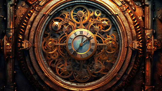 古老时钟很多齿轮的时钟插画