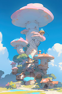可爱的蘑菇屋背景图片