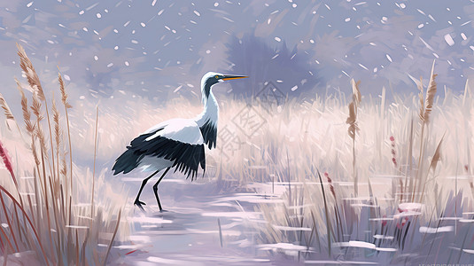 白鹭湾湿地冬天白鹭站在湖水中插画