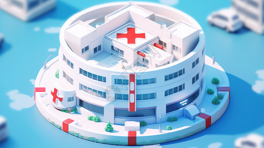 圆柱形可爱的卡通医院插画