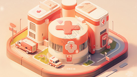 粉色系可爱的立体卡通医院背景图片