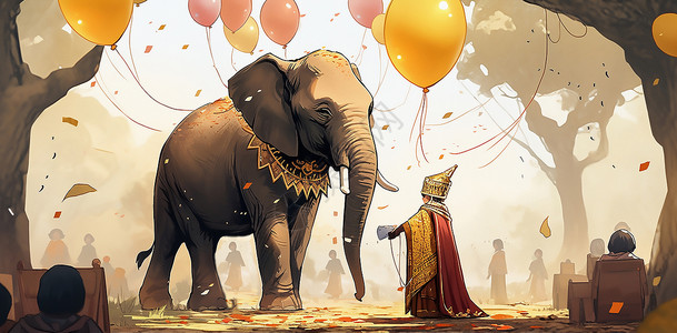 国王和大象插画图片
