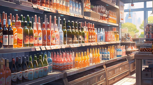 超市商品陈列超市商店饮品货架场景插画