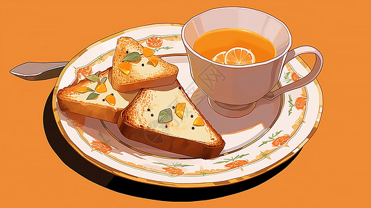 欧式食物美味的下午茶插画