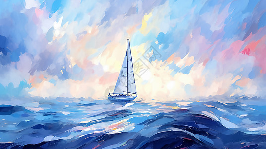 海浪山的帆船图片