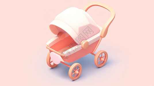 宝宝车婴儿BB手推车3D图标插画