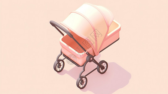 可爱粉色铁杆BB手推车3D图标背景图片