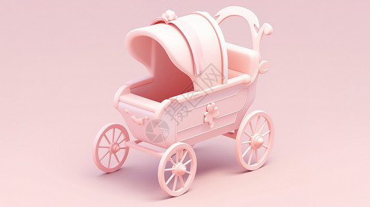 可爱复古时尚卡通婴儿BB车3D图标背景图片