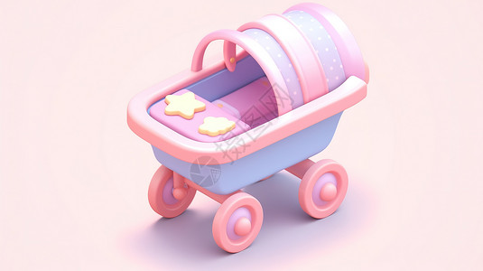 汽车座椅图标可爱现代时尚卡通婴儿BB车3D图标插画