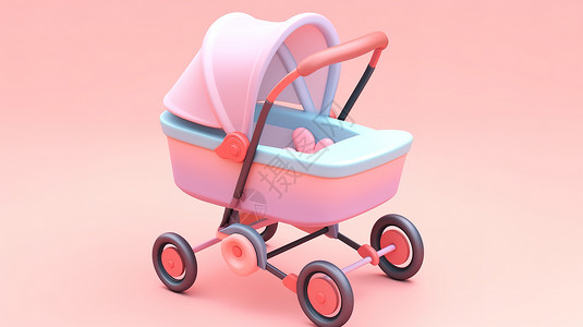 婴儿车简约时尚可爱3D图标背景图片