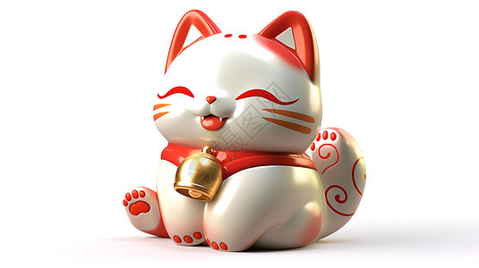 小胖妞和小猫咪可爱招财猫3D插画