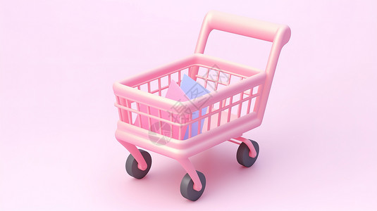 粉色卡通的购物车3D背景图片