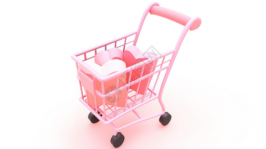 3D图标迷你粉色购物车卡通可爱背景图片