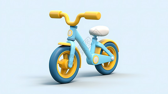 蓝色车子儿童平衡车3D图标插画