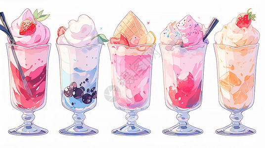 草莓杯子冰激凌凉爽冰淇淋插画